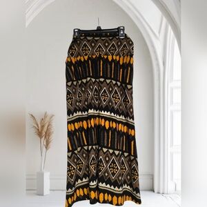Azules Maxi Skirt Black/Brown/Orange Geometric Design Size XL